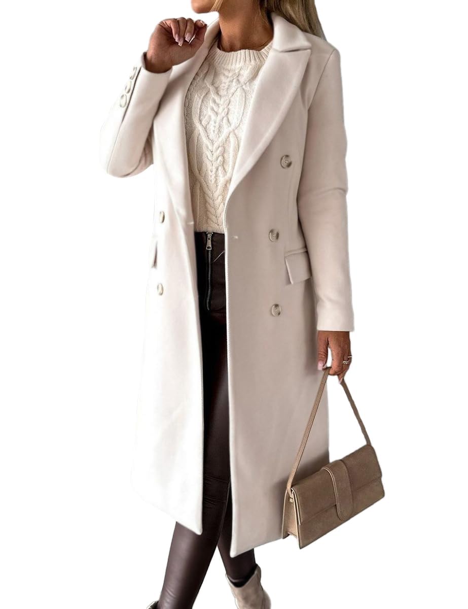 IDEALSANXUN Womens Long Wool Coat Double Breasted Trench Coat Fall Winter Clothes