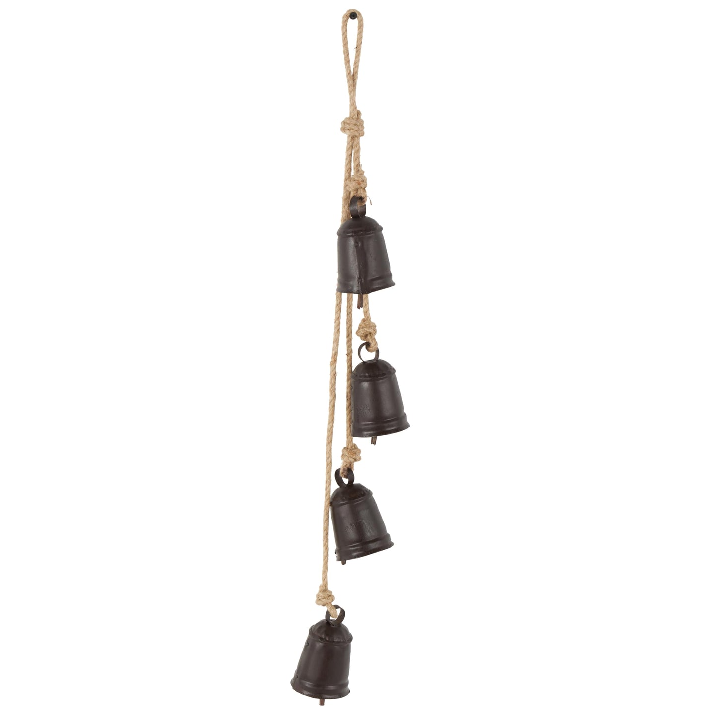Deco 79 Gold Metal Tibetan Inspired Decorative Giant XL Cow Bells with Jute Hanging Rope, Set of 3 10",8",6"H - Cylindrical
