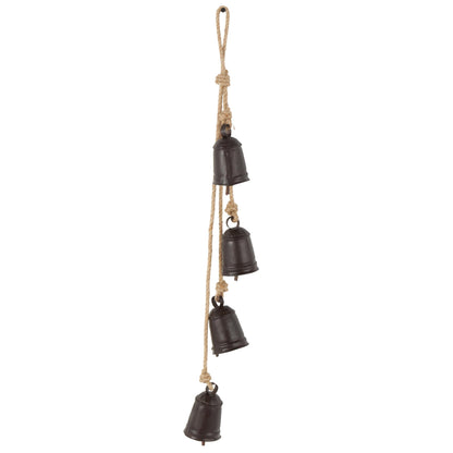 Deco 79 Gold Metal Tibetan Inspired Decorative Giant XL Cow Bells with Jute Hanging Rope, Set of 3 10",8",6"H - Cylindrical