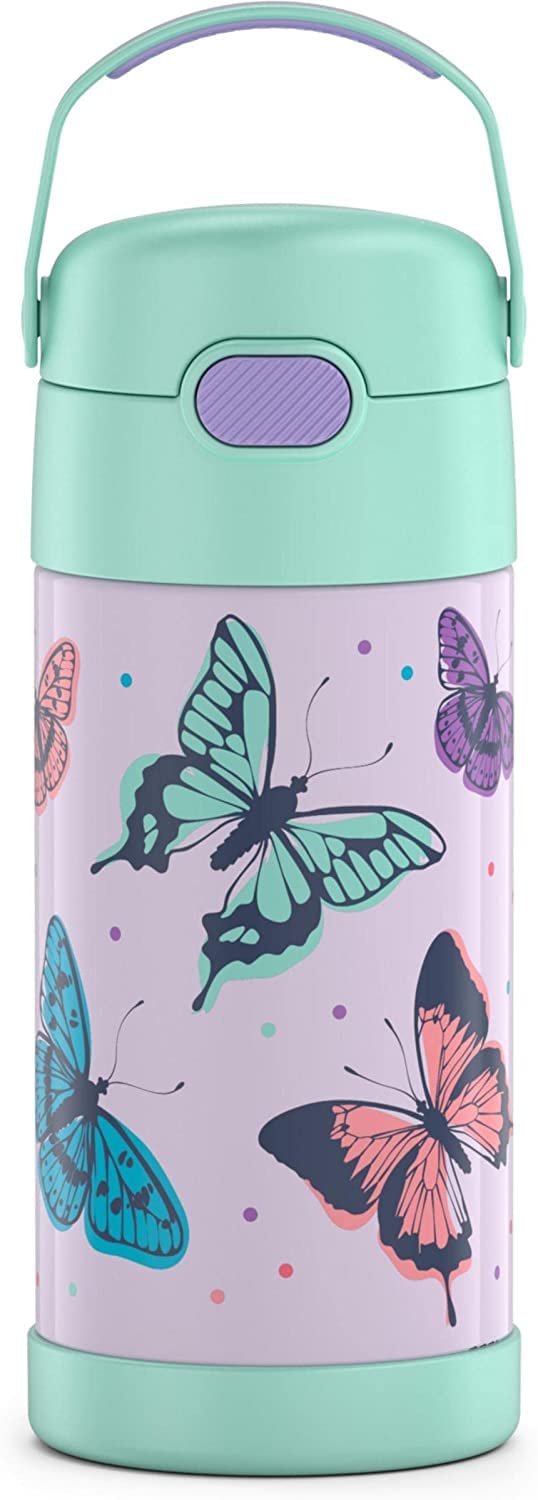 THERMOS FUNTAINER Water Bottle with Straw - 12 Ounce - Kids Stainless Steel Vacuum Insulated Water Bottle with Lid, Mod Flowers
