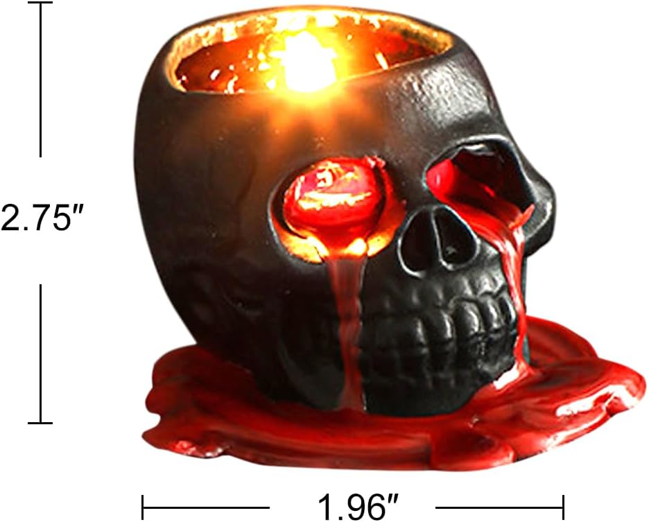Halloween Candles, Bleeding Skull Candles 2.5 inch (Black & White) Skeleton Decorations Candle, Dripping Blood Gothic Halloween Decor for Spooky Party Table