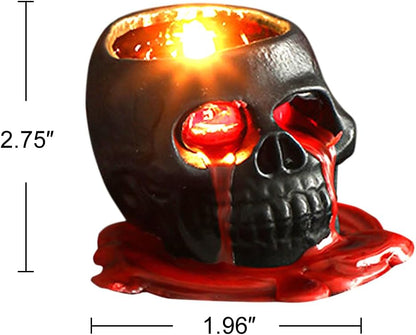 Halloween Candles, Bleeding Skull Candles 2.5 inch (Black & White) Skeleton Decorations Candle, Dripping Blood Gothic Halloween Decor for Spooky Party Table