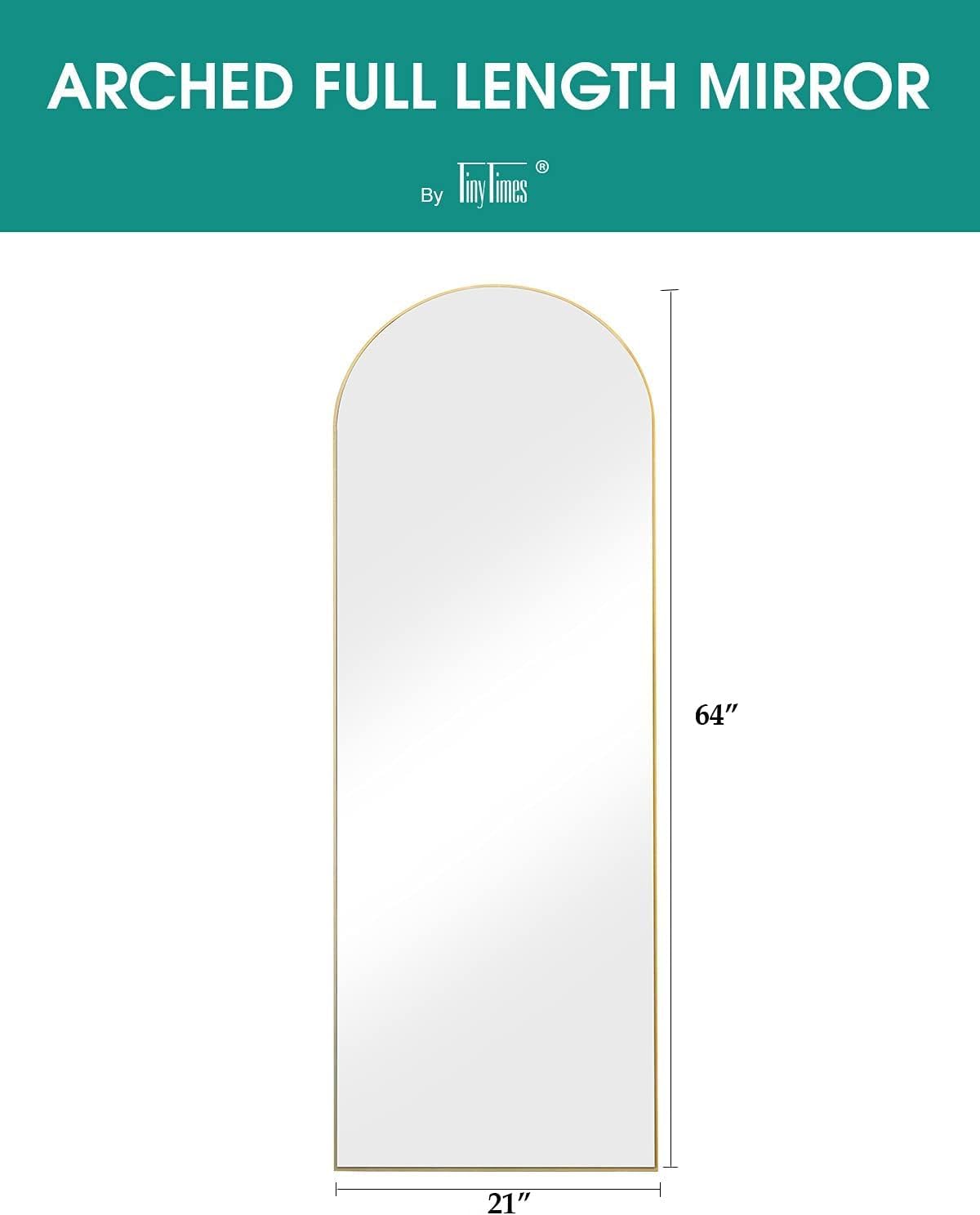 TinyTimes 64''x21'' Arched Full Length Mirror with Stand, Full Body Mirror, Mirrors Full Length Floor Freestanding, Wall Mounted Mirrors for Bedroom Living Room Cloakroom (Gold)