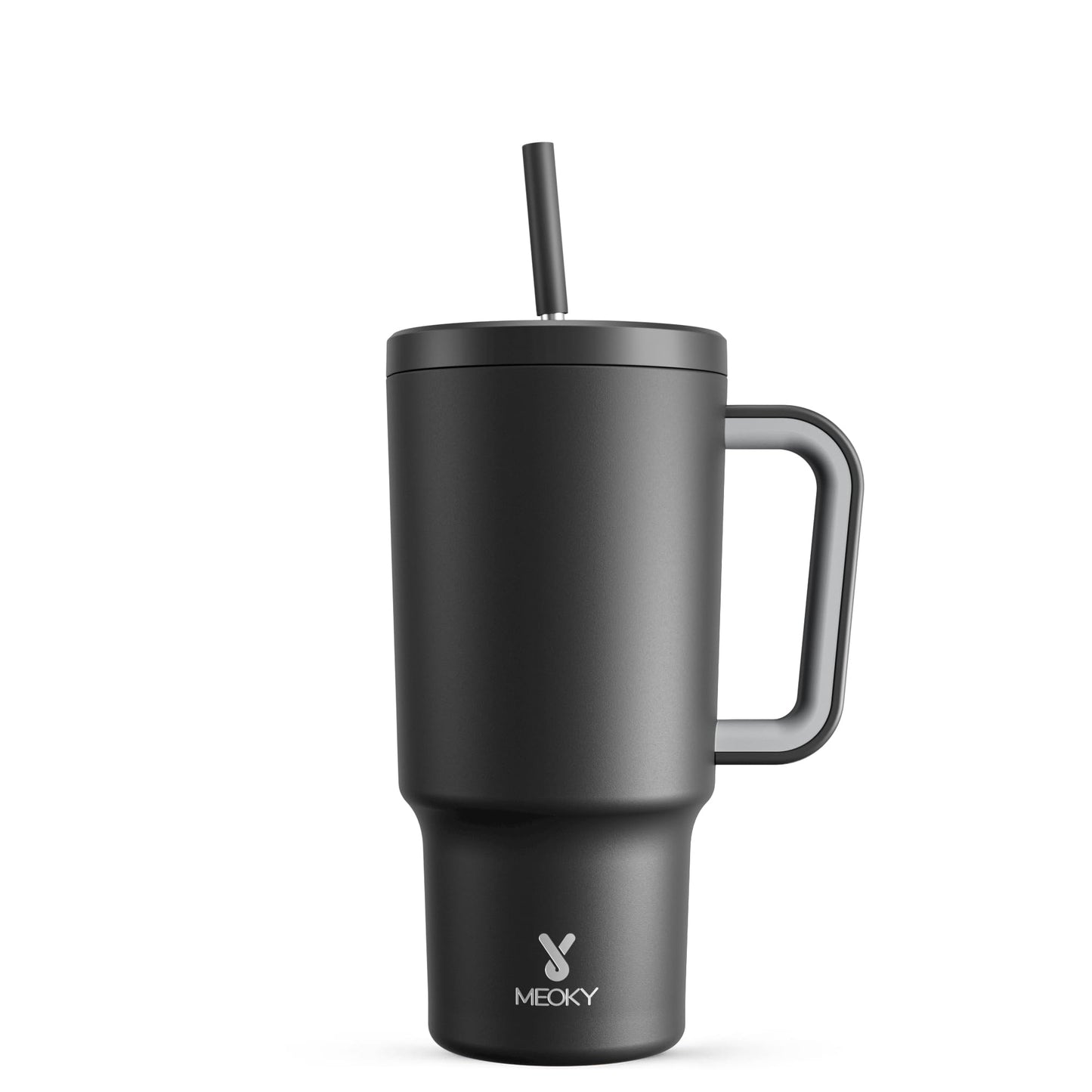 Meoky 40 oz Christmas Tumbler with Handle and Straw, Xmas Tumbler with Lid and Straw, Insulated Stainless Steel Travel Mug, Christmas Gifts for Women Men Adults (Jolly Reindeer)