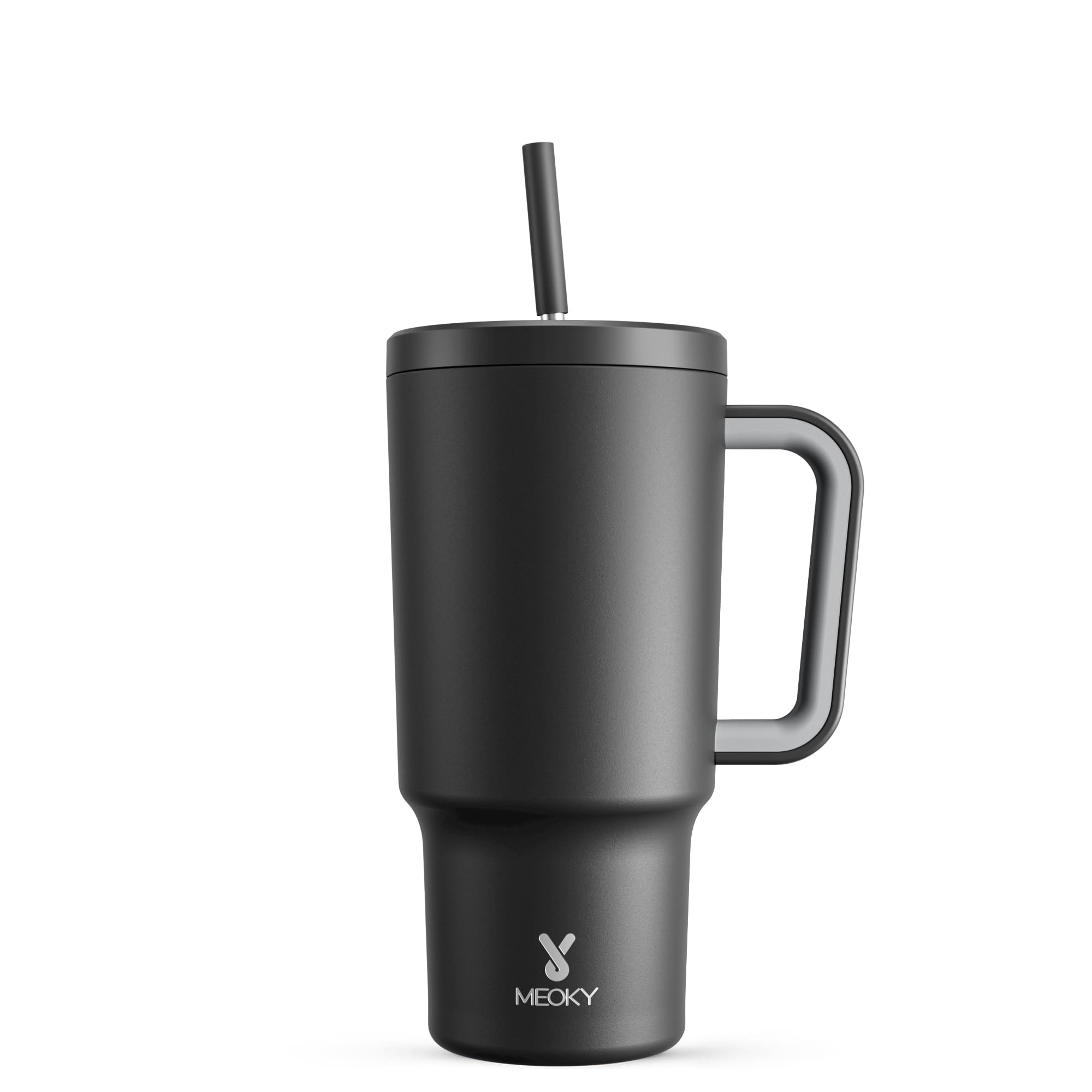 Meoky 40 oz Christmas Tumbler with Handle and Straw, Xmas Tumbler with Lid and Straw, Insulated Stainless Steel Travel Mug, Christmas Gifts for Women Men Adults (Jolly Reindeer)