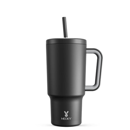 Meoky 40 oz Christmas Tumbler with Handle and Straw, Xmas Tumbler with Lid and Straw, Insulated Stainless Steel Travel Mug, Christmas Gifts for Women Men Adults (Jolly Reindeer)
