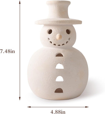 Christmas Decorations - Handmade Terracotta Snowman Figurines - 1 Pack White Clay Winter Decor Holiday Rustic Unique Decor for Home Table Room Farmhouse Indoor Outdoor-ONLY Size S