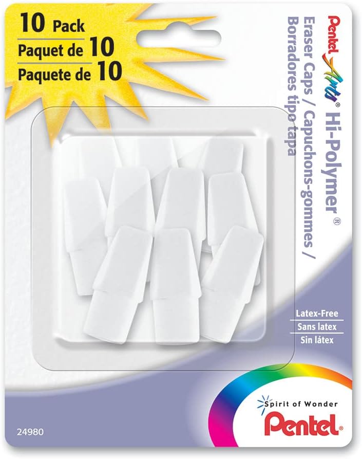 Pentel Arts Hi-Polymer White Cap Erasers, Pack of 10 (ZEH02PABP10)