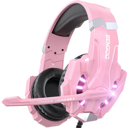 BENGOO G9000 Stereo Gaming Headset for PS4 PC Xbox One PS5 Controller, Noise Cancelling Over Ear Headphones with Mic, LED Light, 7.1 Surround Sound, Soft Memory Earmuffs for Nintendo Xbox Series X|S