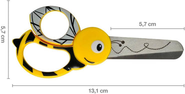 Fiskars Children's Animal Scissors with Bee Motif, From 4 years, length: 13 cm, For right and left handers, Stainless steel blade/plastic handles, Yellow, 1003747