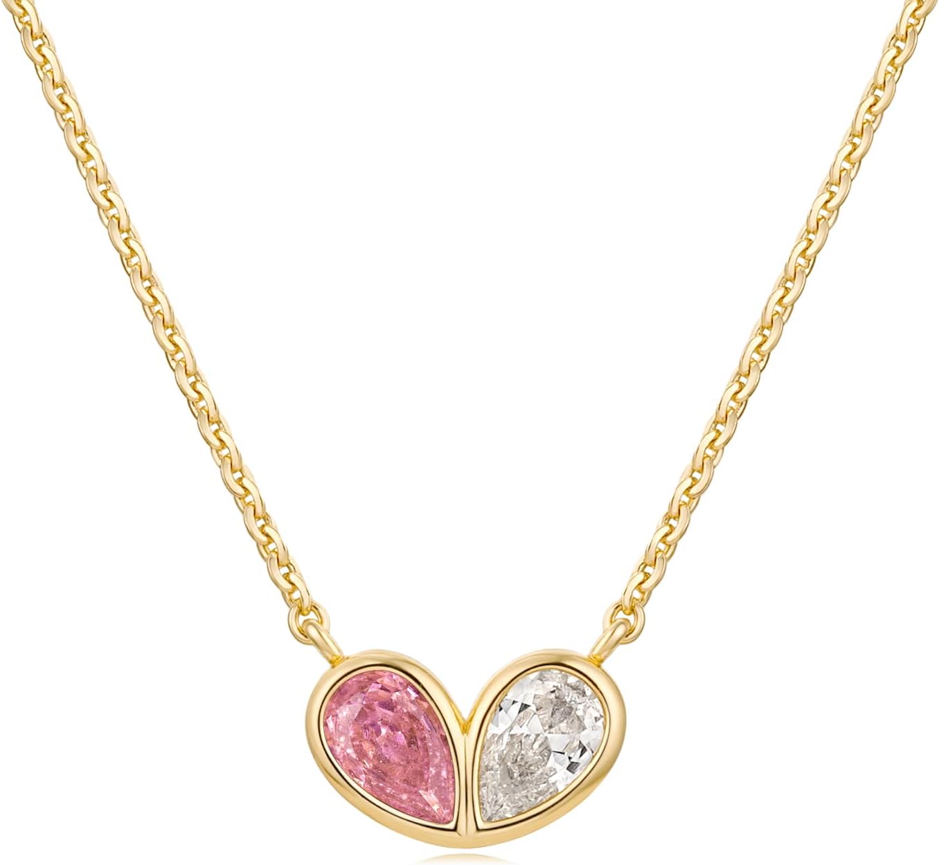 MYEARS Women Gold Necklace Heart Pendant Double Waterdrop Cubic Zirconia 14K Simple Dainty Chain Everyday Trendy Jewelry