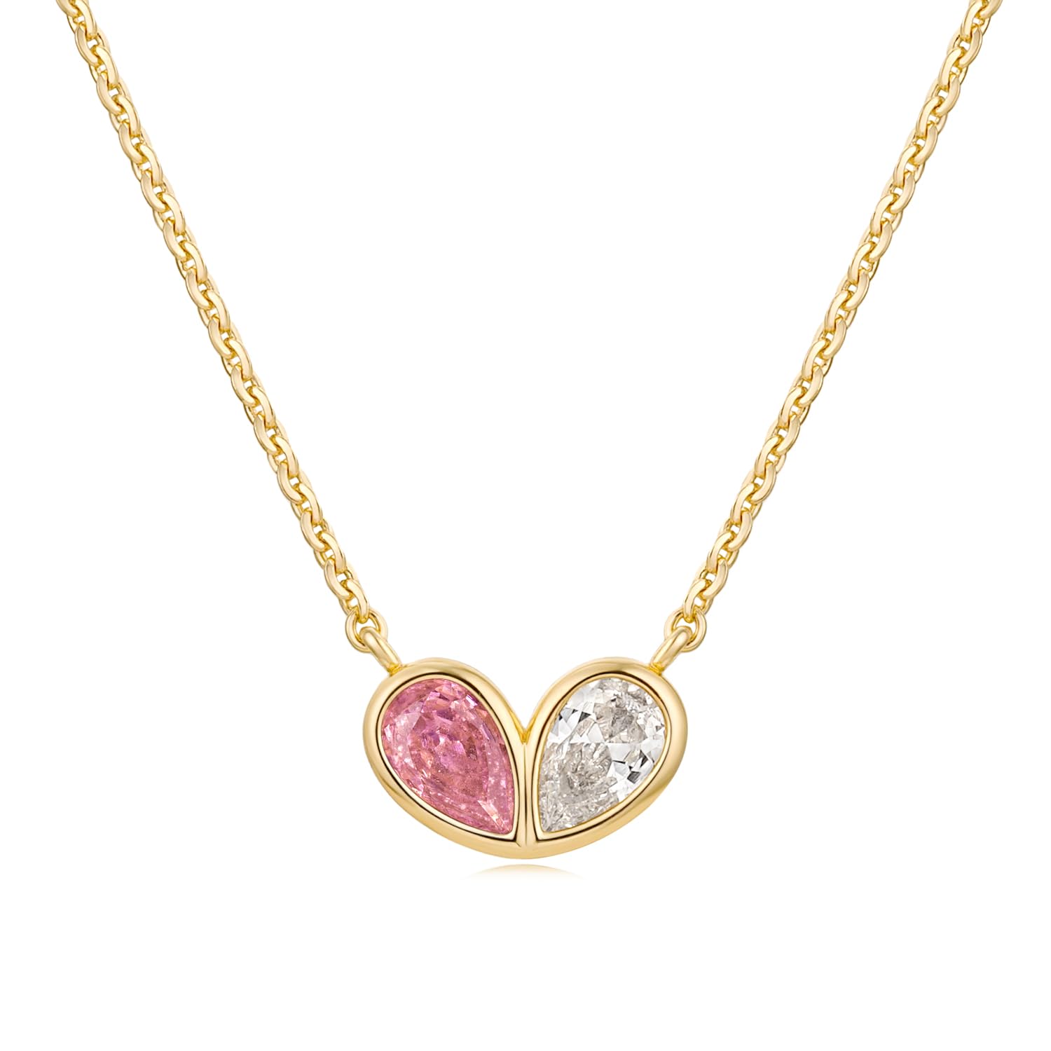 MYEARS Women Gold Necklace Heart Pendant Double Waterdrop Cubic Zirconia 14K Simple Dainty Chain Everyday Trendy Jewelry