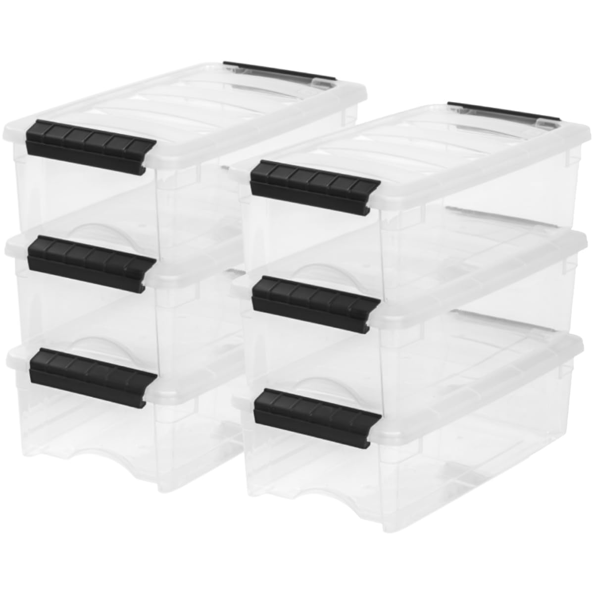 IRIS USA 13 Qt Stackable Plastic Storage Bins with Lids, 6 Pack - BPA-Free, Made in USA - Discreet Organizing Solution, Latches, Durable Nestable Containers, Secure Pull Handle - Pearl