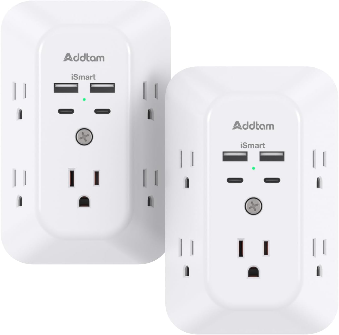 Addtam USB Wall Charger Surge Protector 5 Outlet Extender with 4 USB Charging Ports (1 USB C Outlet) 3 Sided 1800J Power Strip Multi Plug Outlets Wall Adapter Spaced for Home Travel Office ETL Listed