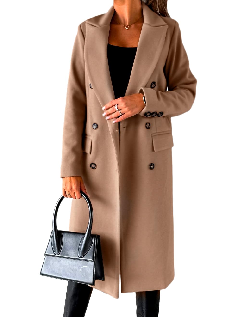 IDEALSANXUN Womens Long Wool Coat Double Breasted Trench Coat Fall Winter Clothes