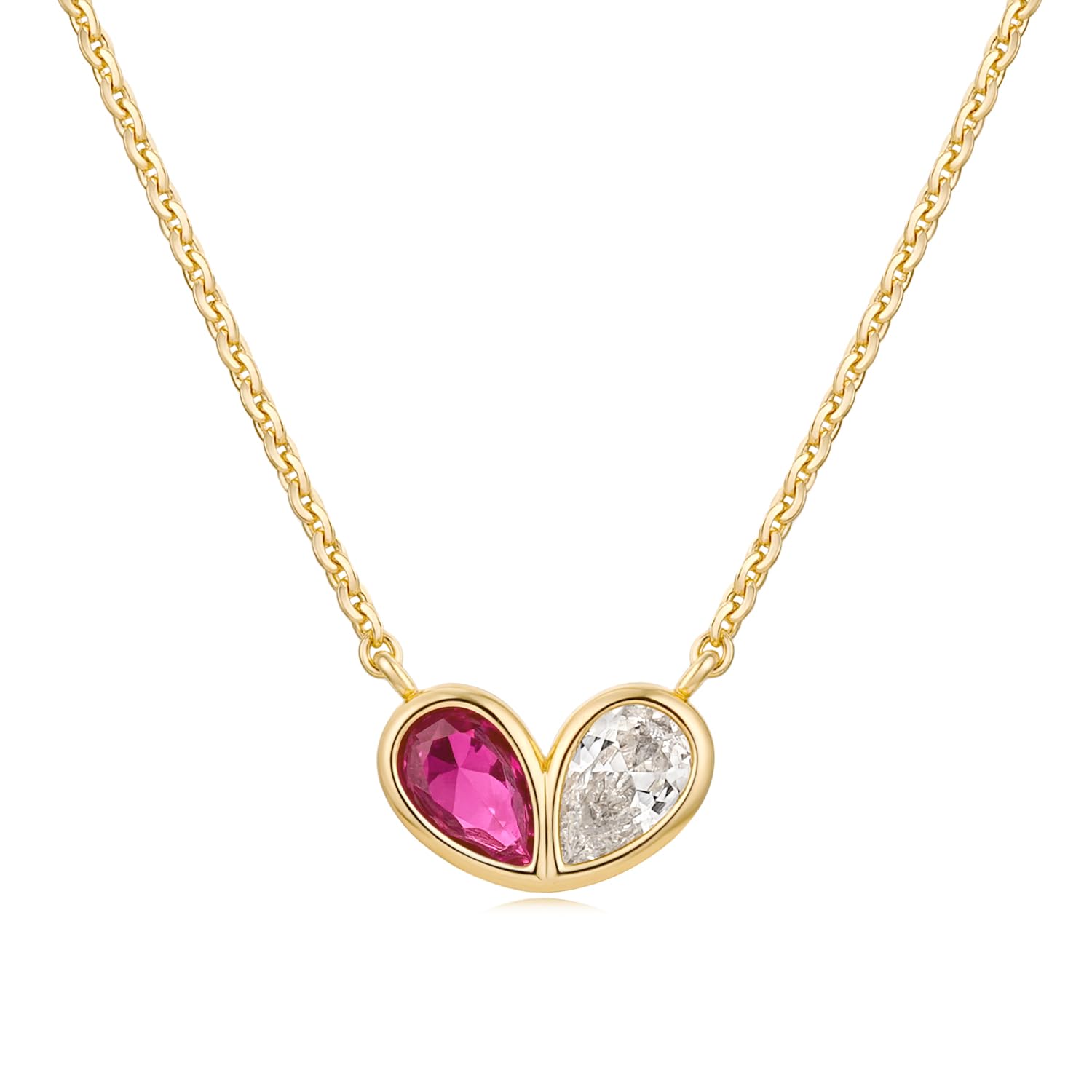 MYEARS Women Gold Necklace Heart Pendant Double Waterdrop Cubic Zirconia 14K Simple Dainty Chain Everyday Trendy Jewelry