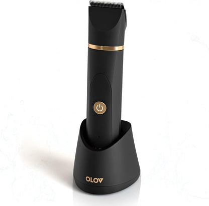 OLOV Electric Body Hair Trimmer - Groin Trimmer for Men - Bikini Trimmer Women - Wet/Dry Shaver Groomer, Replaceable Ceramic Blade Heads, USB Recharge Dock, Waterproof Hygiene Razor,Black