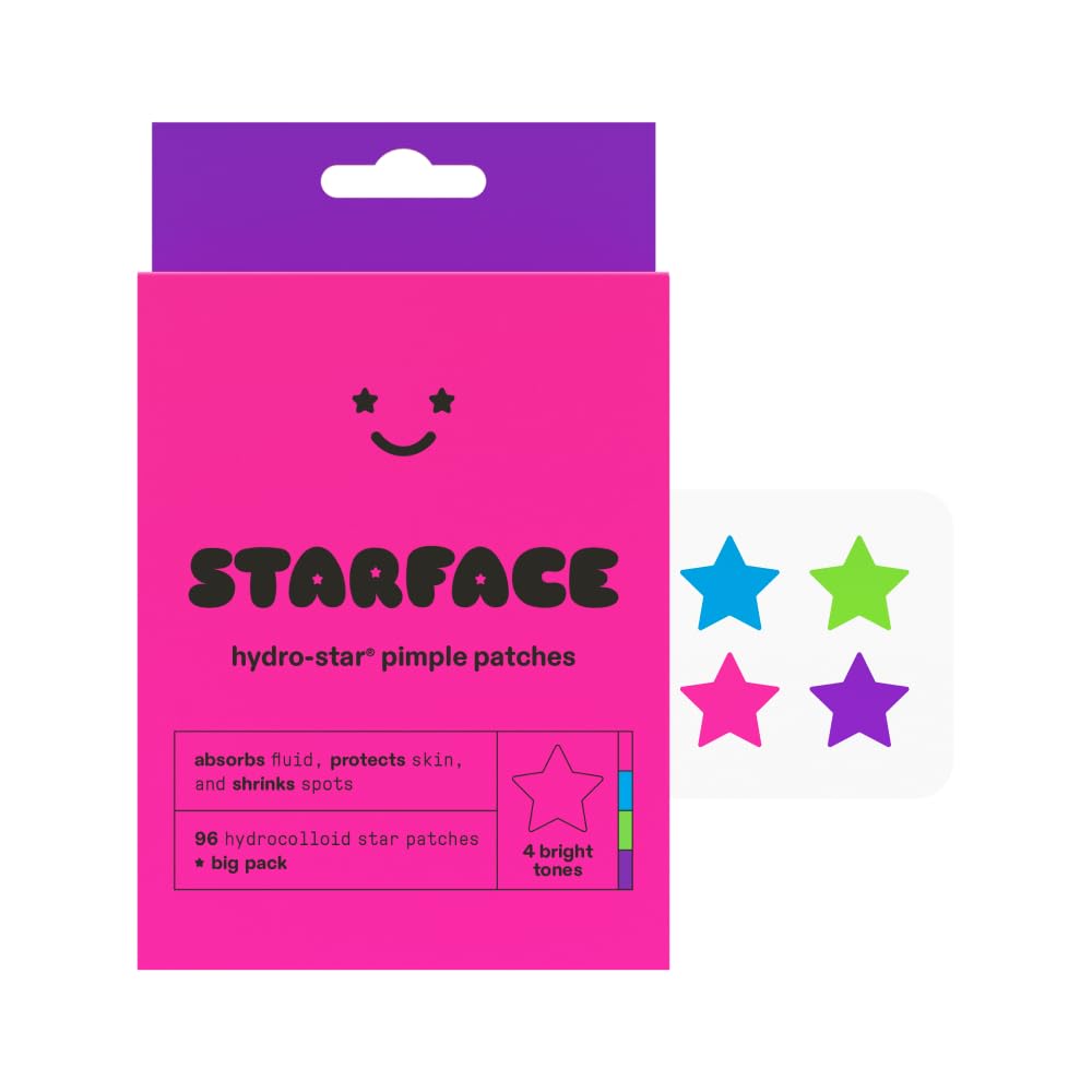 Starface Hydro-Stars BIG PACK, Hydrocolloid Pimple Patches, Absorb Fluid and Reduce Redness, Cute Star Shape, Cruelty-Free Skincare (96 Count)