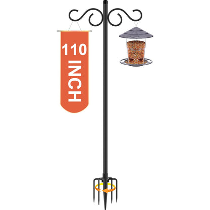 Double Shepherds Hooks for Outdoor,2 Pack 90 Inch Bird Feeder Pole with 5 Prongs Base,Heavy Duty Shepherds Hook,Suitable for Garden in Hanging Flower Basket,Lantern,Bird Nests (90 Inch)