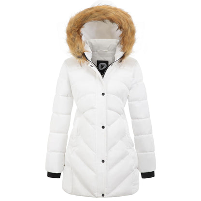 Women's Winter Thicken Coat Warm Long Puffer Jacket with Faux Fur Removable Hood Waterproof Insulated Jacket