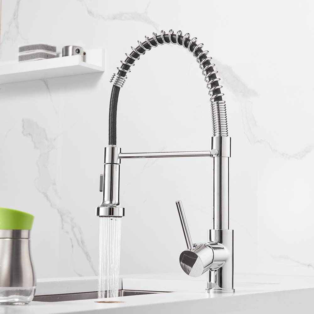 OWOFAN Kitchen Faucet with Pull Down Sprayer Brushed Nickel Stainless Steel 1 Handle Pull Out Spring Sink Faucets 1 Hole Or 3 Hole Dual Function for Farmhouse Camper Laundry Utility Rv Wet Bar