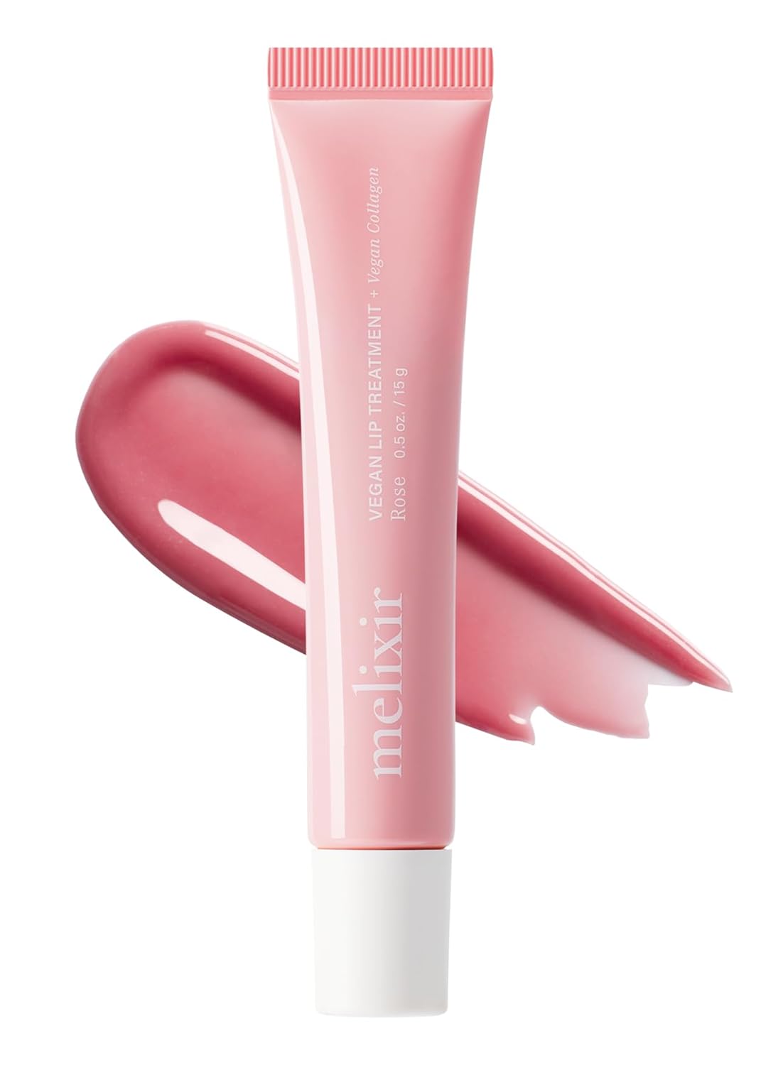 Melixir Vegan Lip Treatment, Sheer Tinted Lip Balm for Instant Hydration & Shine, Moisturizing Lip Gloss, Infused with Vegan Collagen & Jojoba Oil, Cruelty-Free, Korean Skincare-2 Rose(0.5oz)