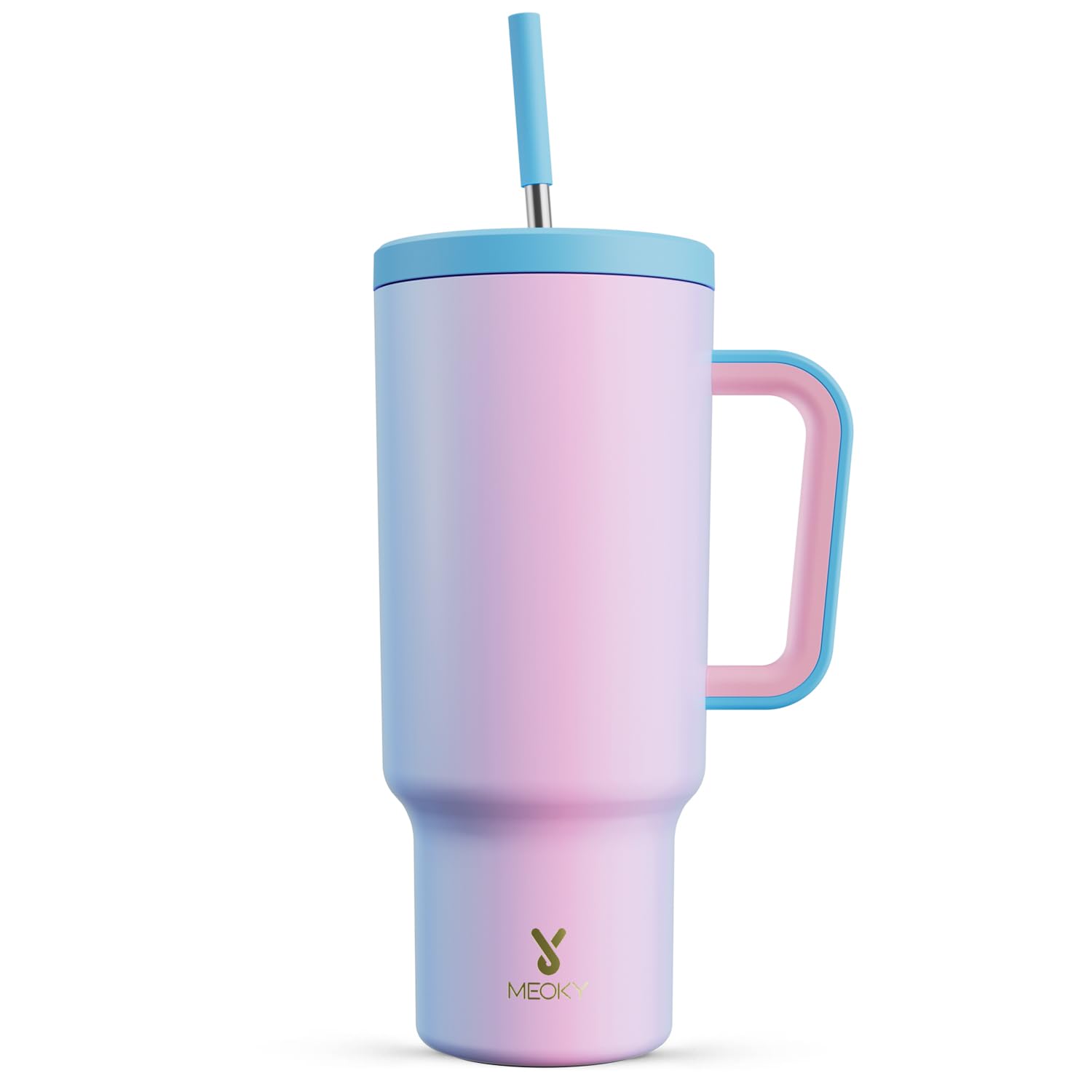 Meoky 40 oz Christmas Tumbler with Handle and Straw, Xmas Tumbler with Lid and Straw, Insulated Stainless Steel Travel Mug, Christmas Gifts for Women Men Adults (Jolly Reindeer)