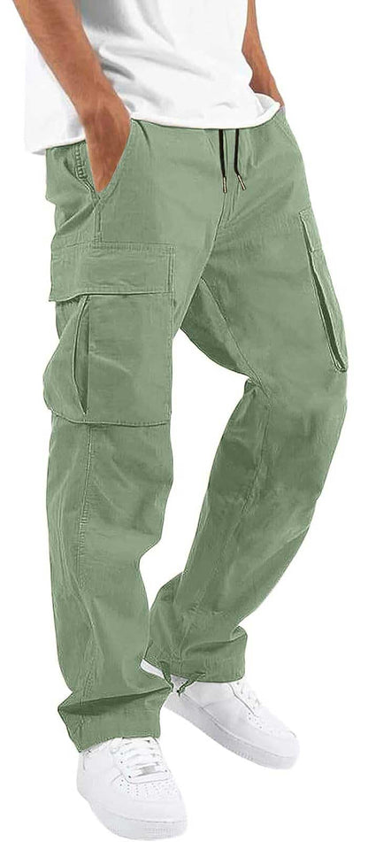 HUNGSON Mens Cargo Pants Drawstring Casual Hiking Pants Joggers Athletic Trousers Cotton Loose Straight Sweatpants for Men