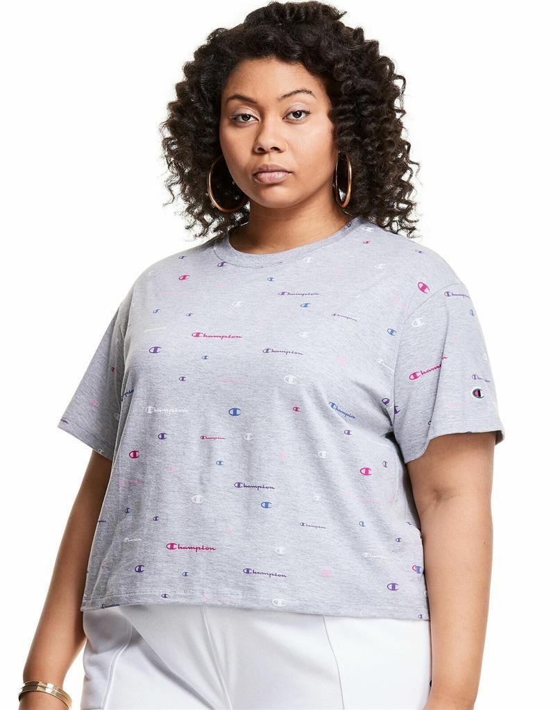 Champion Women's Logo-Print Cropped T-Shirt, MULTI SCATTE, 1X 