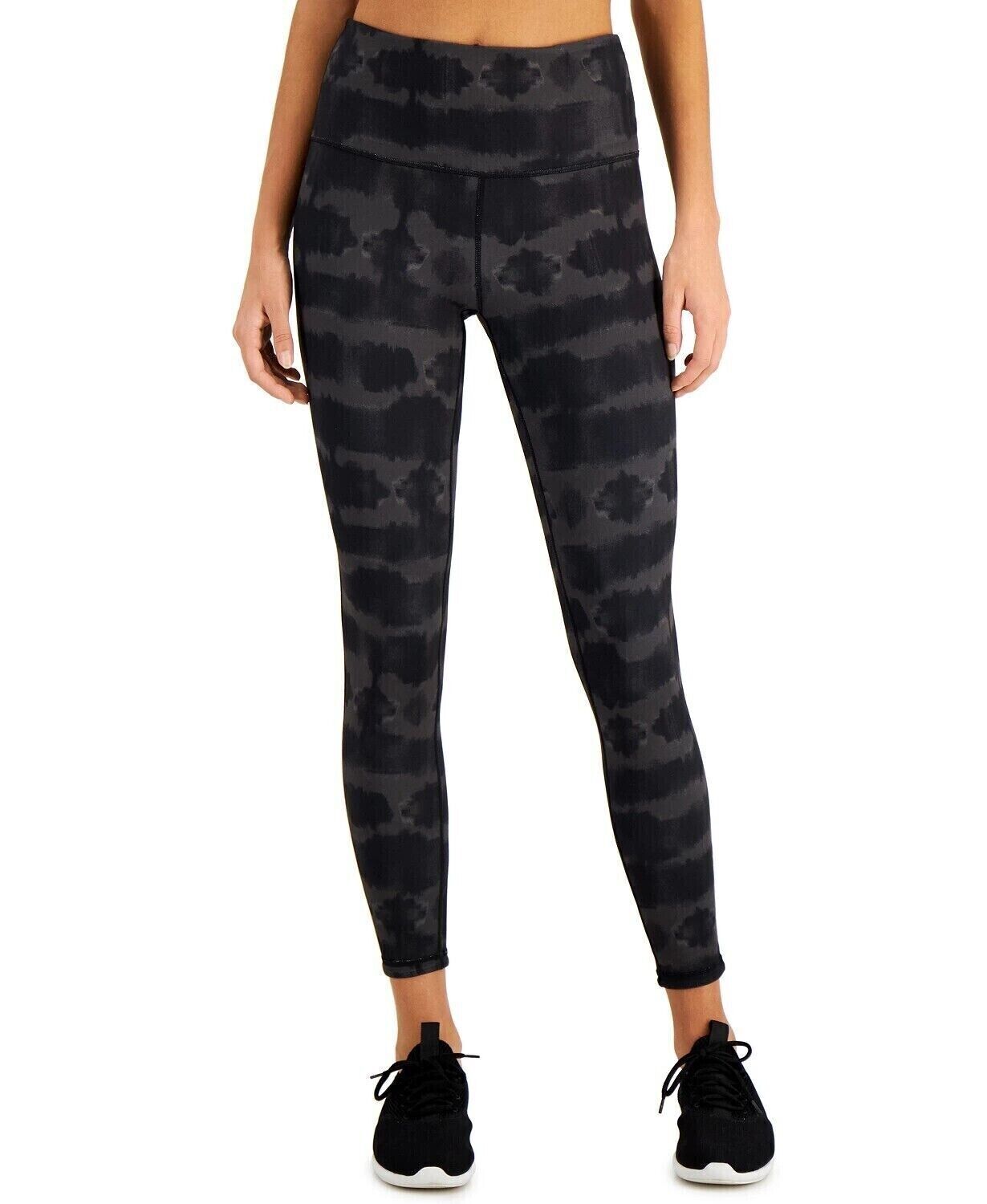 Ideology Womens Reversible High Rise 7/8 Leggings, TIE DYE BLACK, LARGE