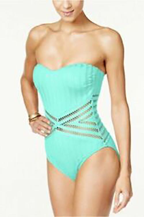 Kenneth Cole New York Women's Bandeau One Piece Swimsuit Aqua XL
