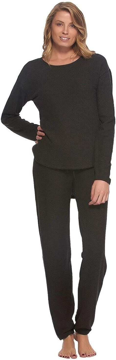 Felina Women's Brushed Jersey Long Sleeve Lounge Top, Dark Heather Charcoal, XL