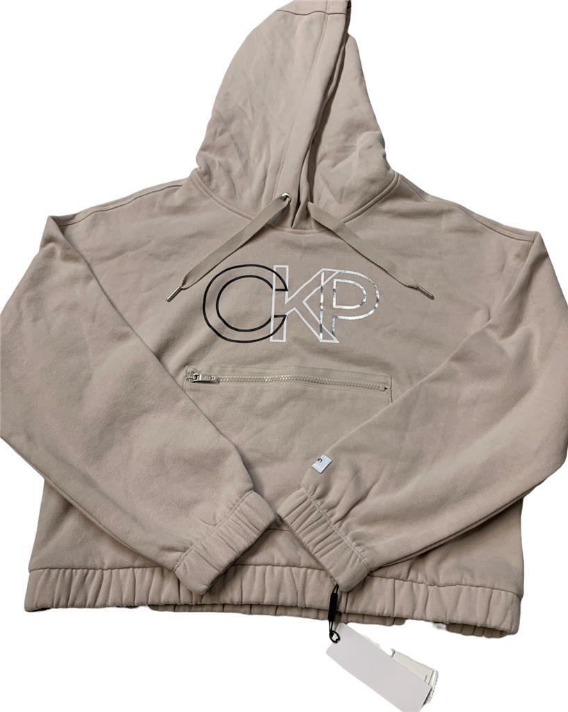 Calvin Klein Performance Women's Long Sleeve CKP Front Logo Crop Hoodie-Medium