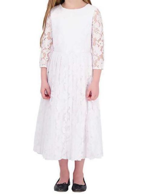 Blush Girl Pleated Lace Long Sleeves Flower Church Tutu Dress, WHITE, 5/6