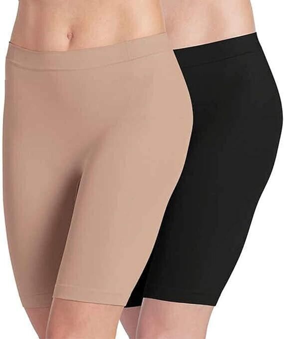Jockey Ladies' 2PK Smooth Lightweight Mid-Length Skimmies Slip Short BLK-NUDE, S