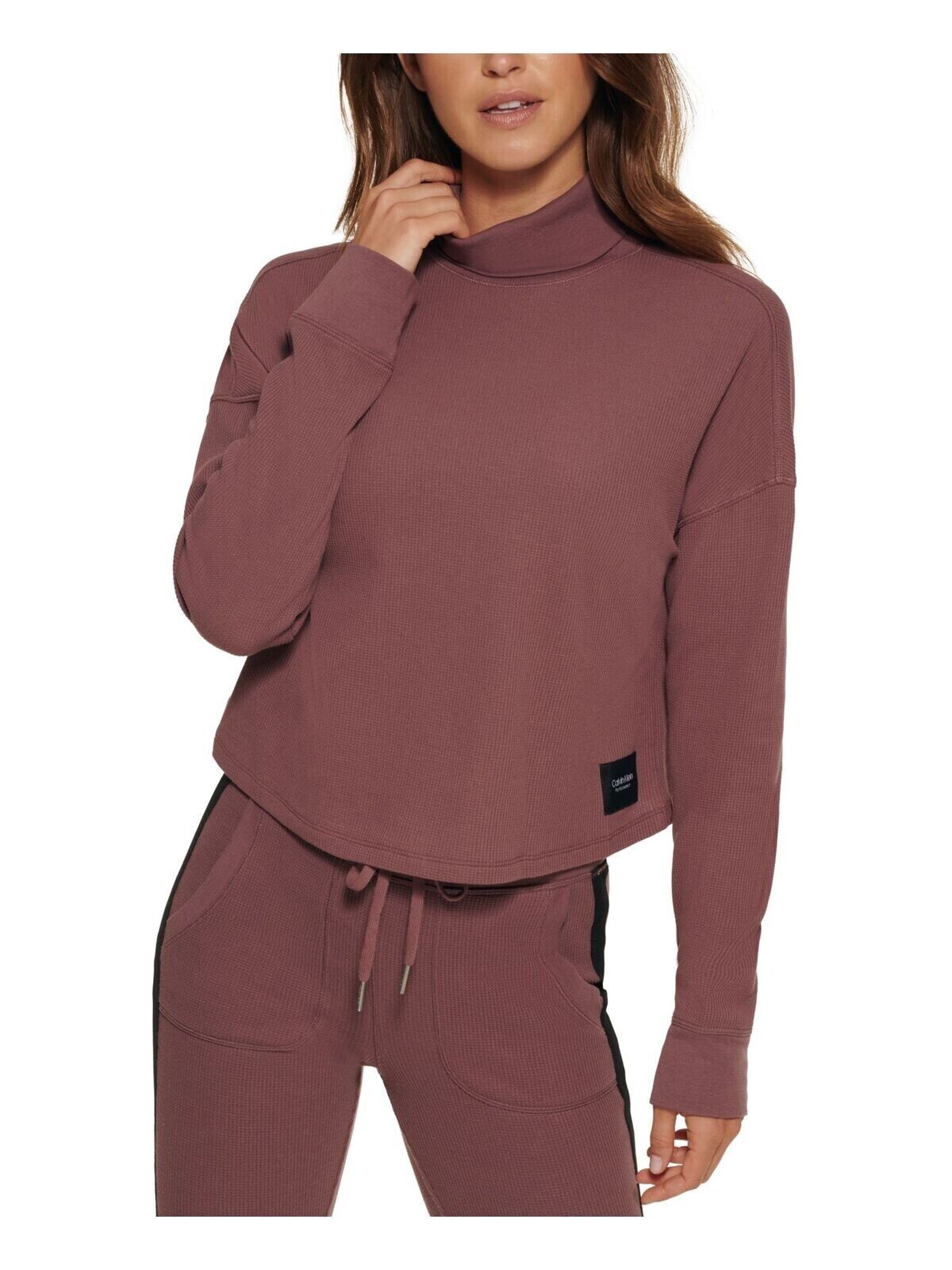 Calvin Klein Performance Women's Waffle Knit Long Sleeve Turtleneck Top, XL