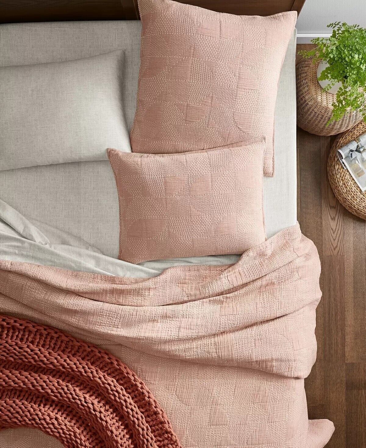 Oake Geo Faux Embroidery MAT FQ Coverlet, Full / Queen, Terracotta MSRP $240