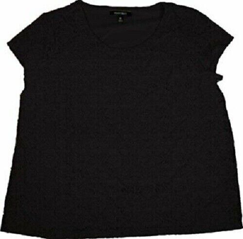 Ellen Tracy Women's Lace Detail Overlay Short Sleeve Top, E.BLACK, M 