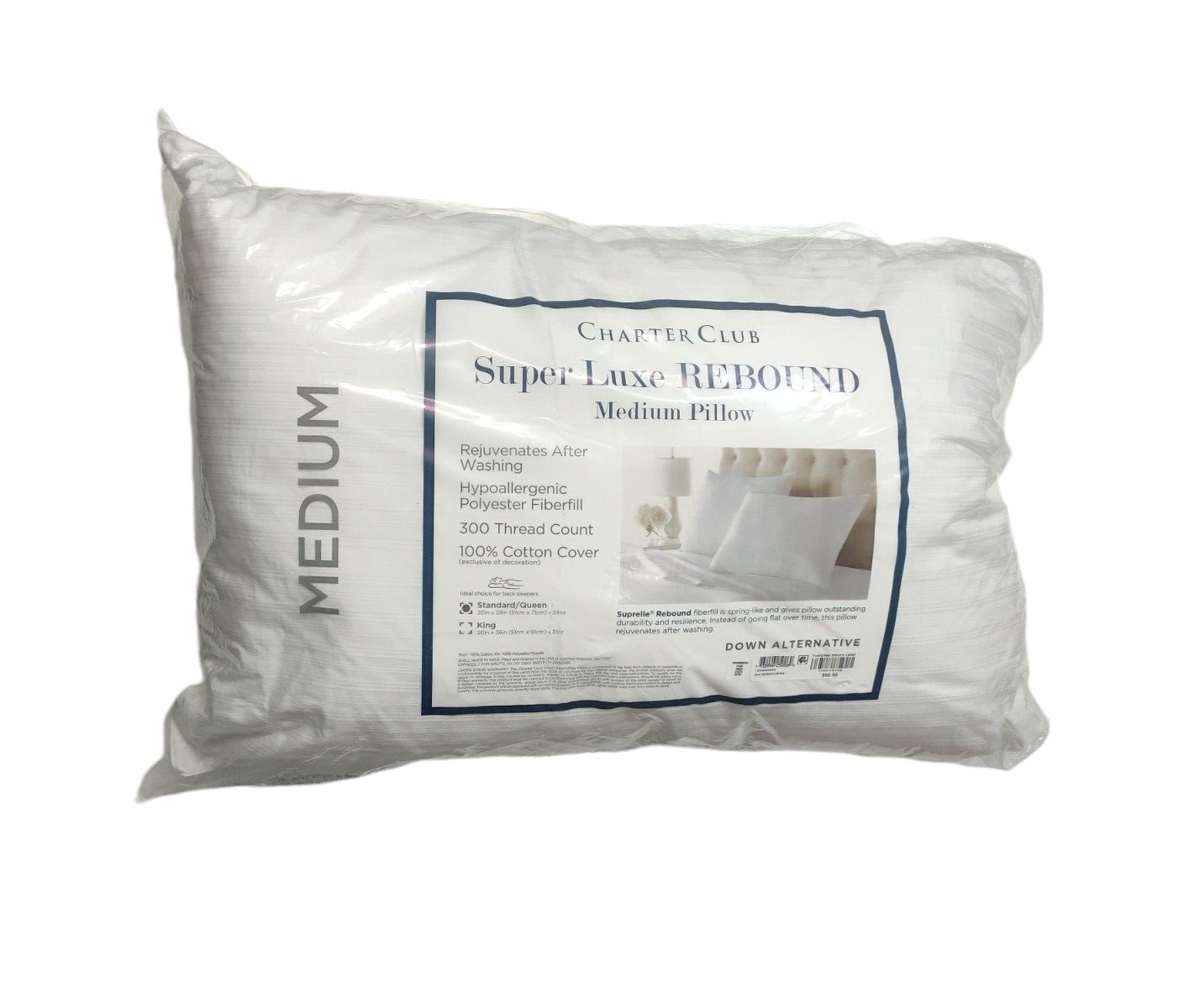 Charter Club Super Luxe Rebound Medium Pillow- Standard /Queen