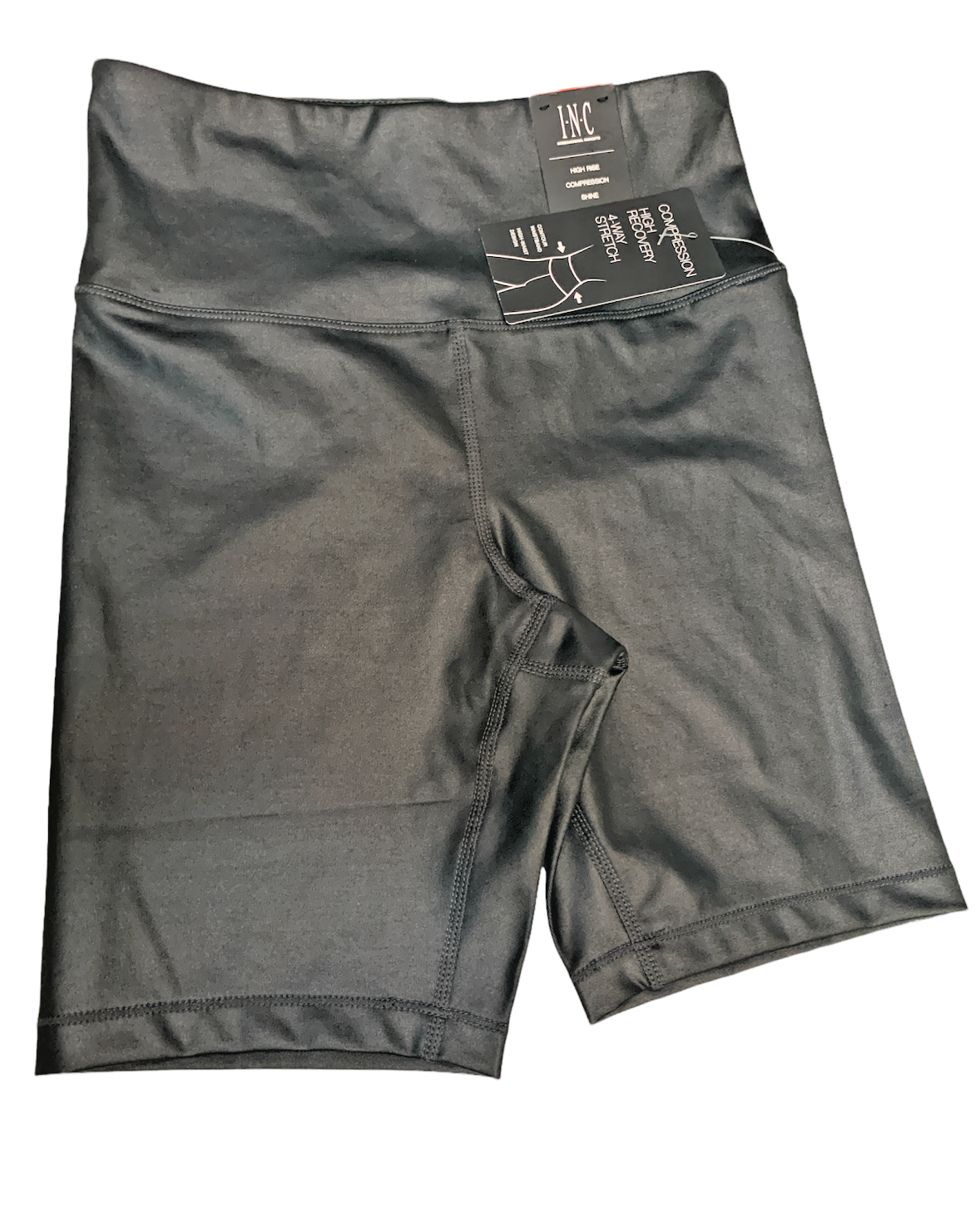 INC International Concepts Womens Shiny Compression Bike Short, SOLID BLACK, XS
