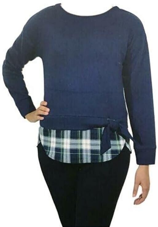 IZOD Women's Long Sleeve Tie-Front 2-Fer Sweatshirt, PEACOAT, L 