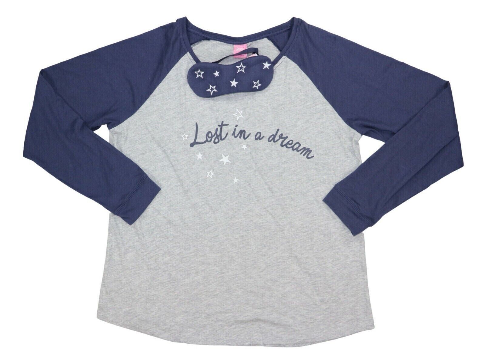 Jenni Jennifer Moore Lost in a Dream Pajama Top & Eyemask Set, Grey/Navy, XXL