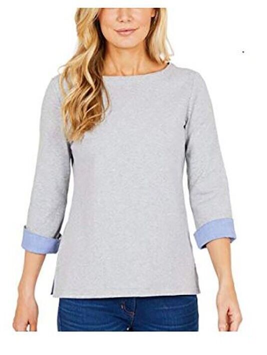Nautica Women's 3/4 Cuffed Sleeve Chambray Casual Top, GREY, Sz XXL