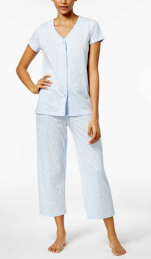 Charter Club Women's Short Sleeve Cotton Pajama Top, PAISLEY FLORAL, 2X TOP ONLY