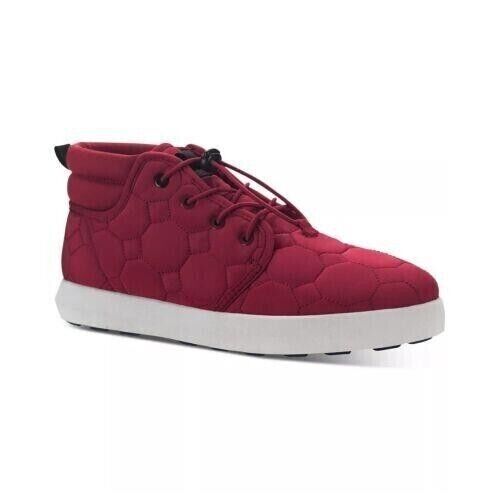 Sun + Stone Men Lace Up Quilted Puffer Boots Fin Knit Fabric-Red- Size 7.5M