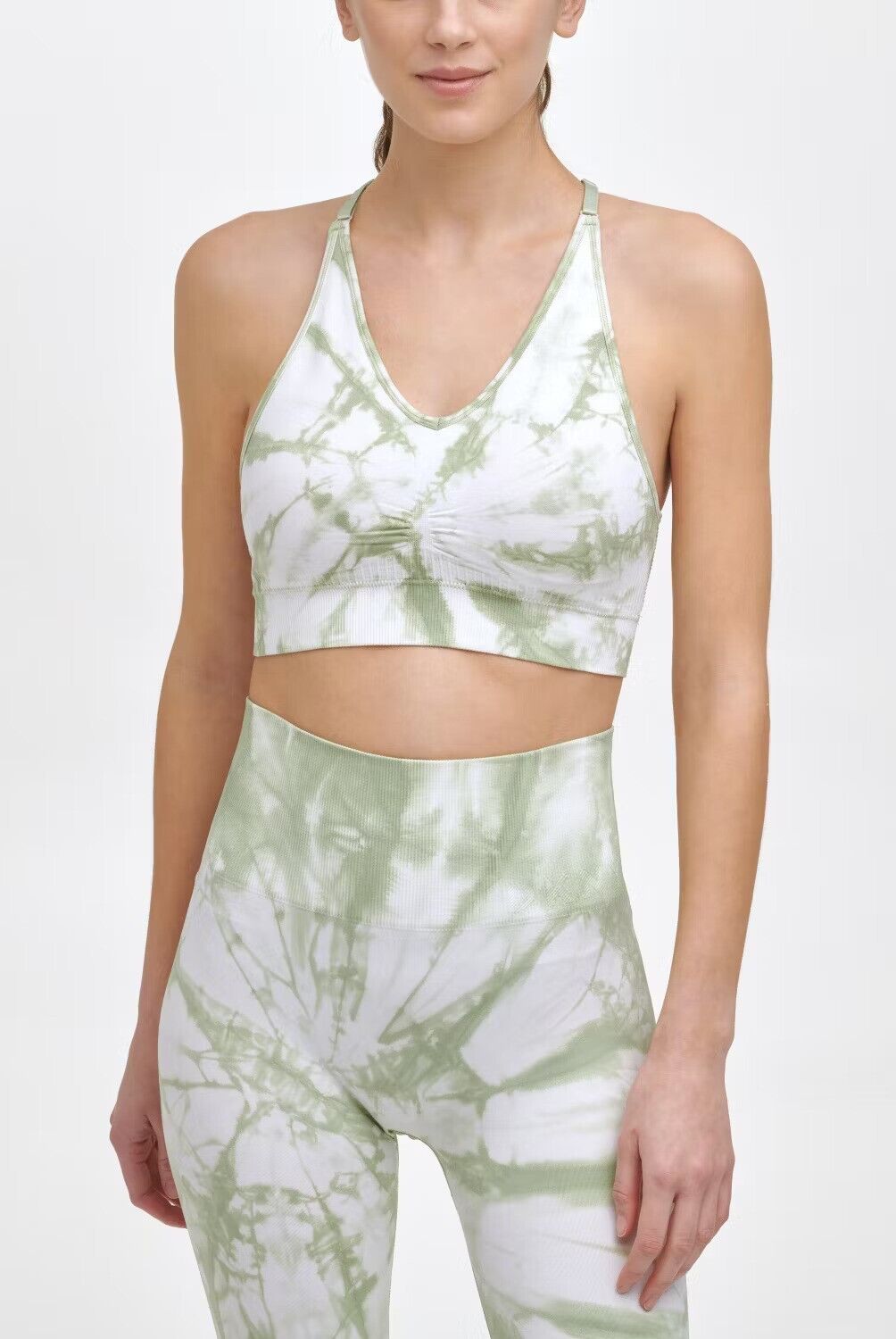 DKNY SPORT Women's Tie-Dyed Mesh-Back Sports Bra, OLIVE, XL