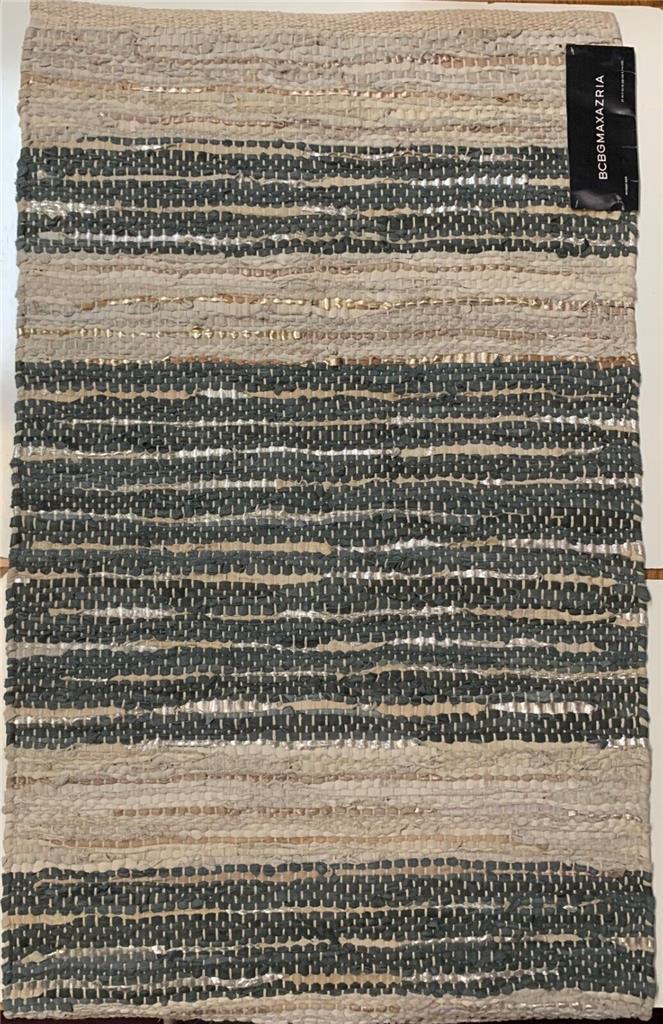 BCBGMAXAZRIA Leather Stripe 27" x 45" Accent Rug-CHR/BLK