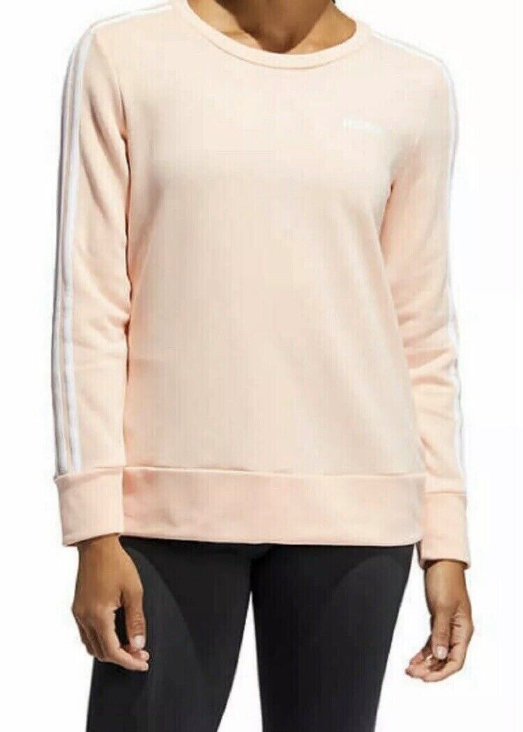 adidas Ladies 3-Stripe Crewneck Sweater (Pink, Small)