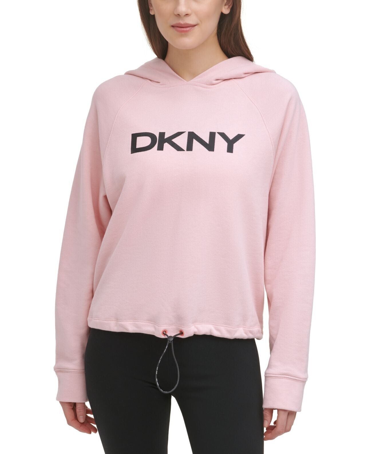 DKNY Womens Long Sleeve Drawstring-Hem Graphic Hoodie, Rosewater, Medium
