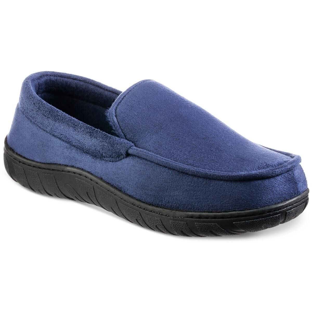 Totes Toasties Men's Memory Foam Rubber Soles Slippers, NAVY BLUE, M